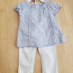 Carters Outfit White Pants Blue Striped Top Size 9 Months Baby Girls